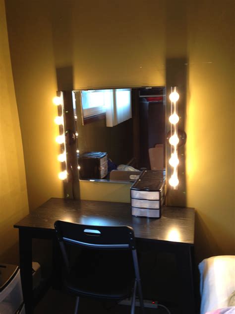 This diy vanity mirror project suits well with a limited room. DIY vanity. I used a mirror and light sets from ikea and a ...