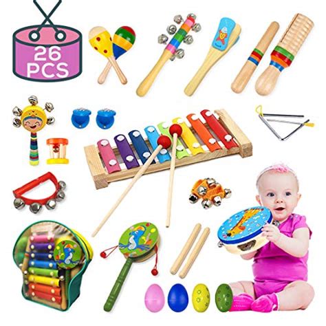 Buself Toddler Musical Instruments 15 Types 25pcs Wooden Percussion