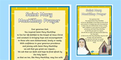 Prayer For Mary Mackillop Feast Day A4 Display Poster