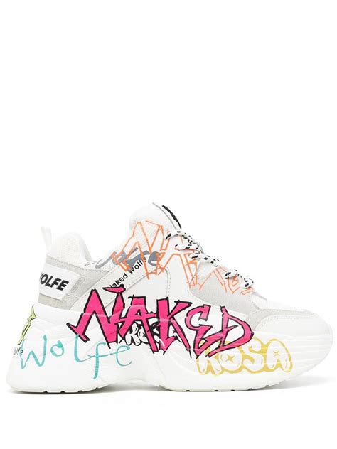 Naked Wolfe Track Graffiti Print Sneakers In White Lyst