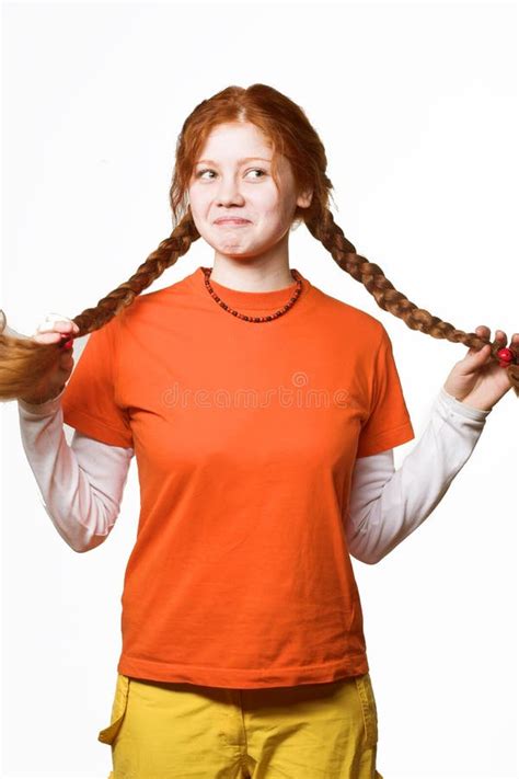 Lovely Redhead Girl With Long Braids Stock Image Image Of Bright