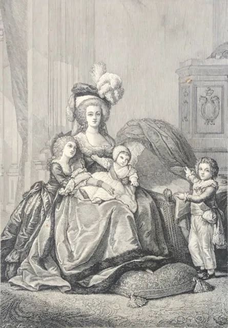 Marie Antoinette Reine De France Avec Ses Enfants Gravure De Eur
