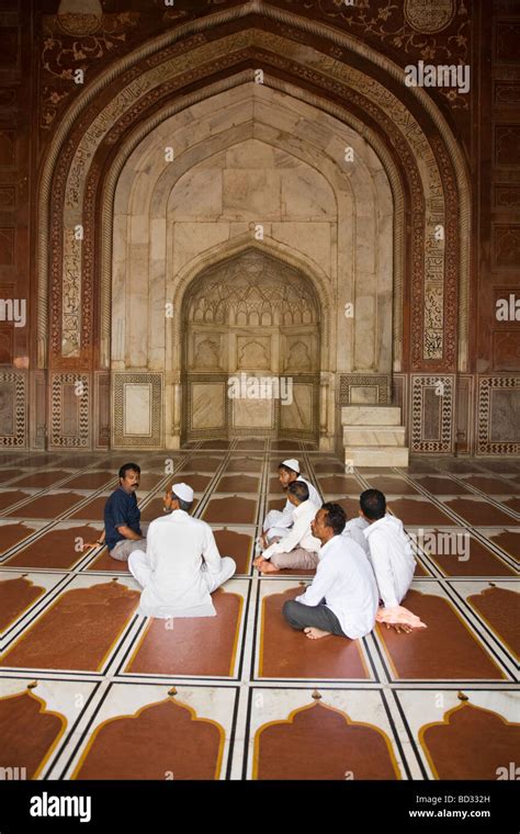 Muslims Praying Discussing In The Main Sanctuary Of The Taj Mahal