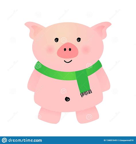 Cartoon Pink Pig On White Background Vector Stock Vector