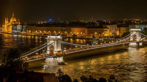 Széchenyi Chain Bridge At Night Budapest Most Beautiful Picture