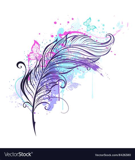 Feather with butterflies Royalty Free Vector Image