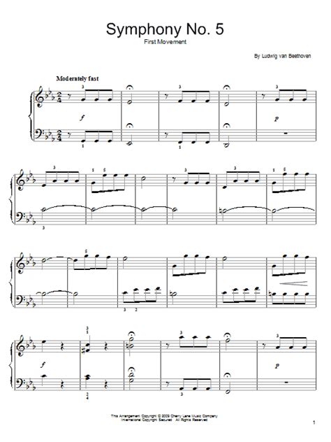 Symphony No 5 In C Minor First Movement Excerpt Sheet Music Ludwig