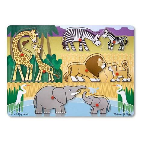 Melissa And Doug Mother And Baby Wild Safari Animals Wooden Peg Puzzle