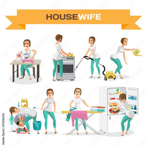 set of woman housewife flat cartoon vector illustration stock vector adobe stock