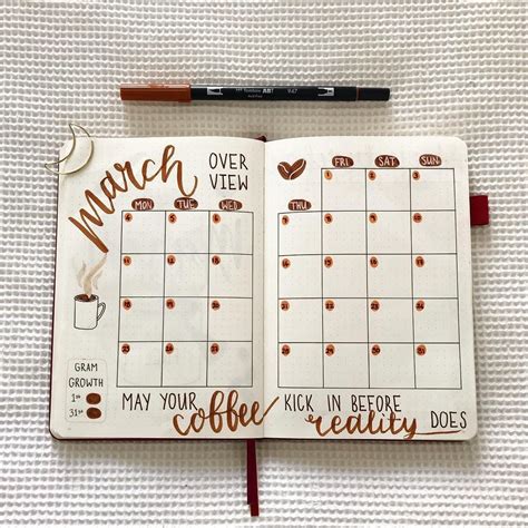 Jenns Bullet Journal On Instagram Coffee Themed March Calendar Really Struggled To Fit