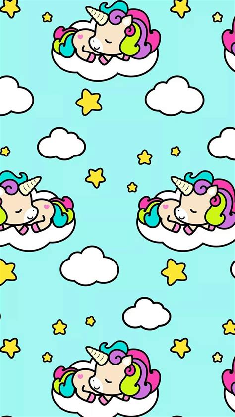 Cartoon Unicorns Are Sleeping On The Clouds With Stars And Clouds In