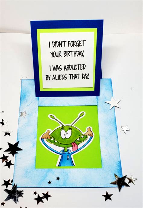 Alien Slider Card For A Belated Birthday Crackerbox Stamps Blog