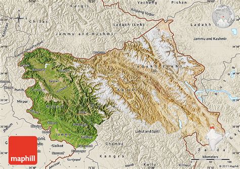 Physical Map Of Jammu And Kashmir Shaded Relief Outside Images And