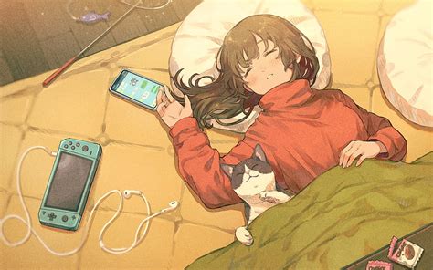 Anime Girls K On Hirasawa Yui Sleeping Watermarked 2560x1440