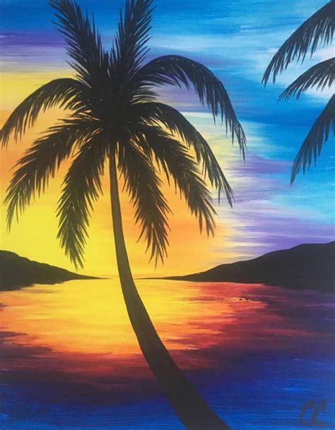 Palm Trees In The Sunset Palm Trees Painting Tree Painting Easy