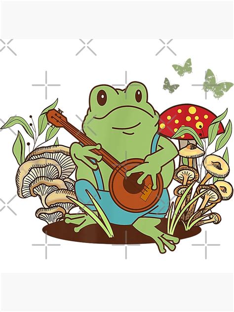 Cottagecore Aesthetic Frog Playing Banjo On Mushroom Metal Print For