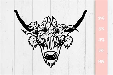 Floral Highland Cattle SVG Cut File