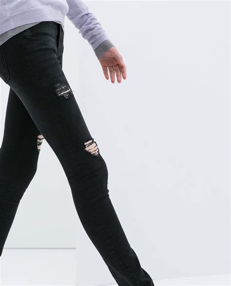 Zara Ripped Skinny Jeans In Black Lyst