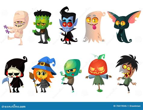 Cartoon Halloween Monsters Set Vectot Stock Vector Illustration Of