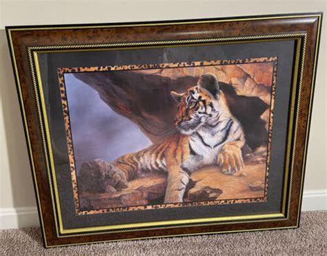 Home Interiors Tiger Framed Picture 27 X 33 HOMCO Big Cat By Linda