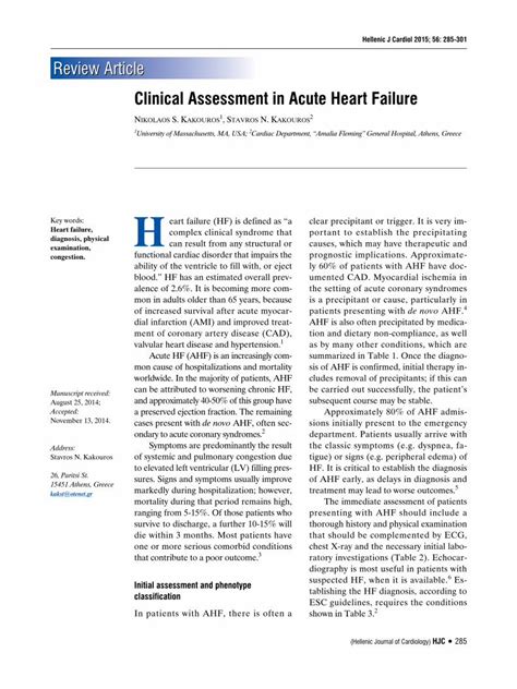 Pdf Clinical Assessment In Acute Heart Failure Dokumentips