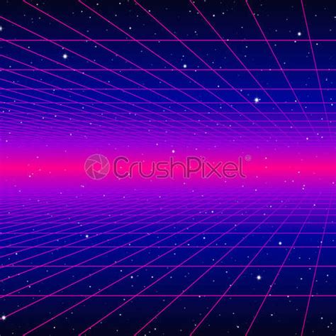 Retro Neon Background With 80s Styled Laser Grid And Stars Stock