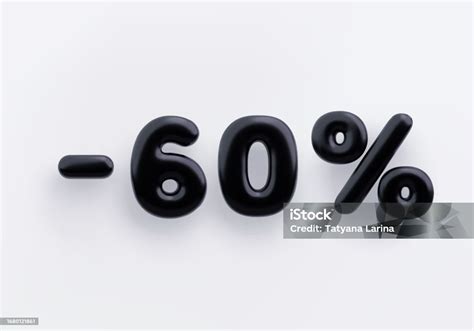 Black 3d Discount Sign Minus 60 Percent On A White Background Stock