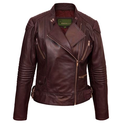 Wendy Womens Burgundy Leather Biker Jacket Hidepark Leather