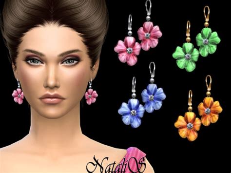 The Sims Resource Carved Flower Drop Earrings By Natalis • Sims 4