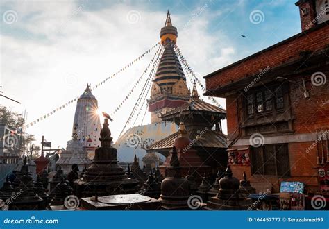 Swayambhunath Stupa Aka The Monkey Temple During Sunrise In Kathmandu