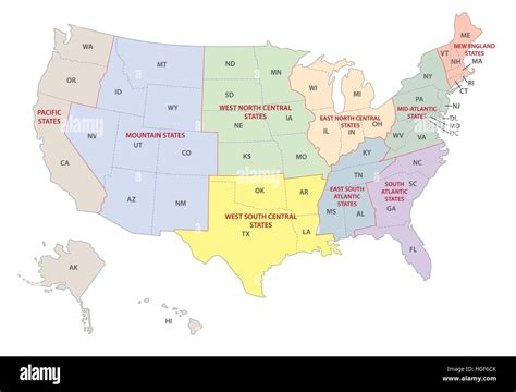 Régions Des États Unis La Carte Image Vectorielle Stock Alamy