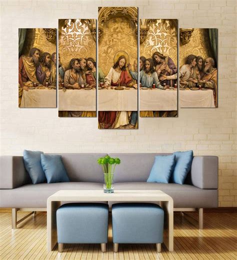 Buy Velvet Laminated Last Supper Of Jesus Set Of 5 Wall Art Panels At