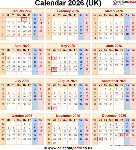 Calendar 2026 Uk With Bank Holidays And Excelpdfword Templates