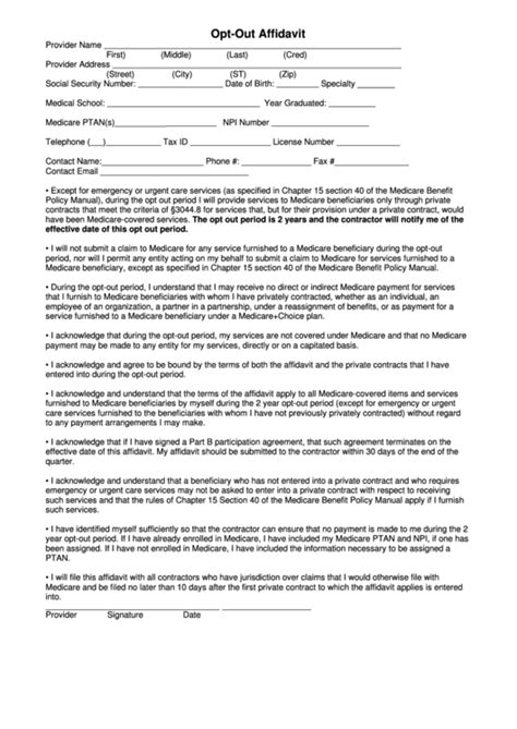 Opt Out Affidavit Form Printable Pdf Download