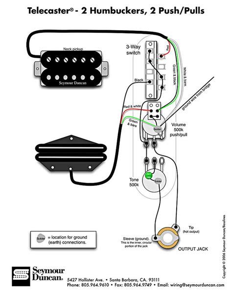 2 humbuckers 2 conductor wire, 1 vol 1 tone. Tele Wiring Diagram, 2 humbuckers, 2 push/pulls | Telecaster, Guitar diy, Guitar building