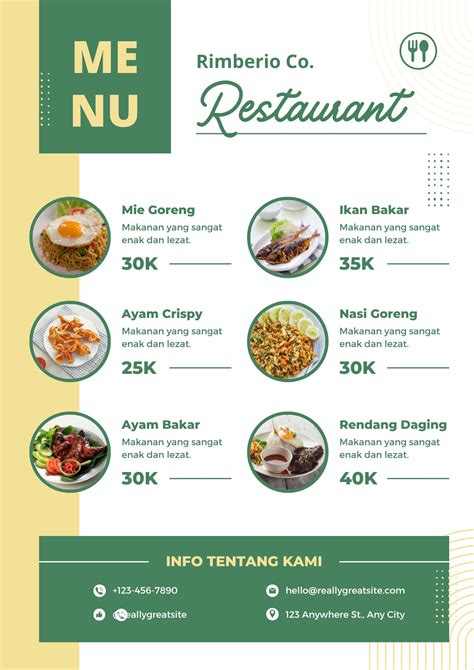 Download Template Desain Menu Rimberio Restaurant Putih Hijau Gratis