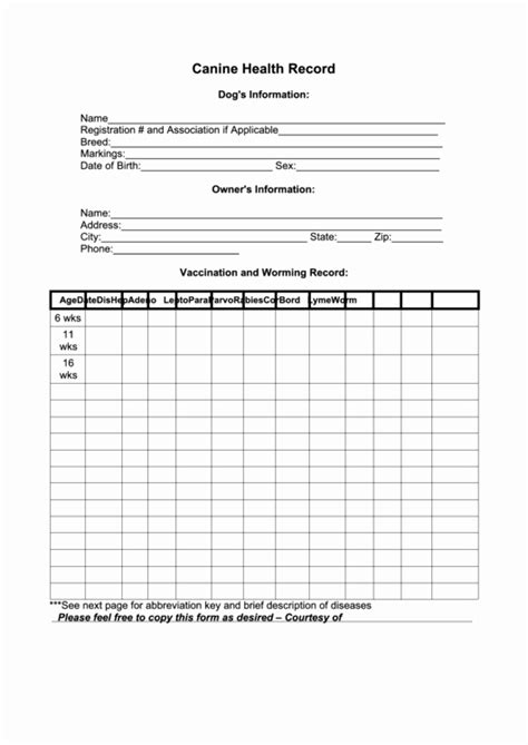 Canine Health Record Printable Pdf Latter Example Template