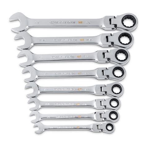Gearwrench 90 Tooth Sae Ratcheting Flex Head Combination Wrench Set With Tray 8 Piece The
