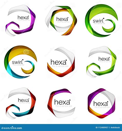 Set Of Abstract Hexagon Logos Geometric Brand Company Logotype Emblems