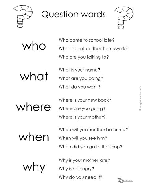 Question Words Coloring Pages