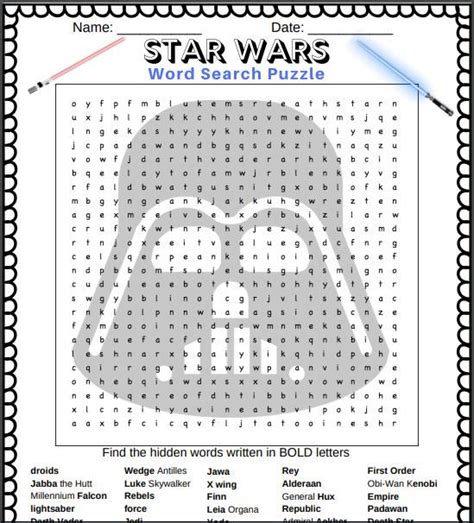 Free Fun Printable Star Wars Word Search Puzzle In Pdf Format Click