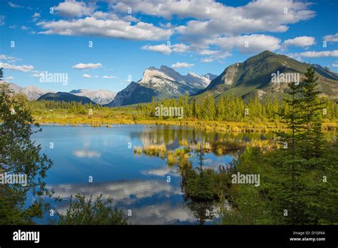 Mount Rundle And Sulphur Mountain Reflecting In Vermillion Lakes In