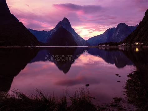 Sunset At Milford Sound In New Zealand Stock Image Image Of