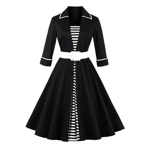 buy 1950s vintage dresses long sleeve women autumn dress patchwork striped