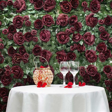 3 Sq Ft Burgundy Silk Rose Flower Wall Panels Wedding Backdrop Wall