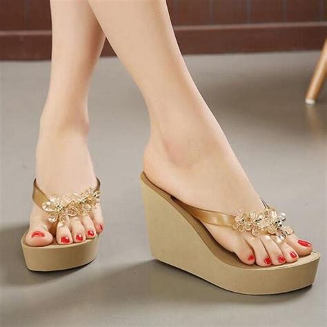 High Heel Slippers Platform Sandals Ladies Wedges Sandals Brand Flip Flops Summer Waterproof