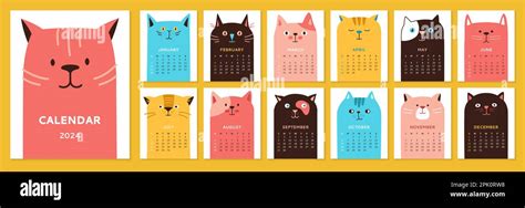 Calendar 2023 With Cartoon Cats Template Set Monthly Calendar Cute