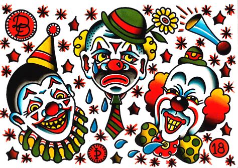 Clowns Tattoo Flash Design Drawing Clown Tattoo Traditional Tattoo