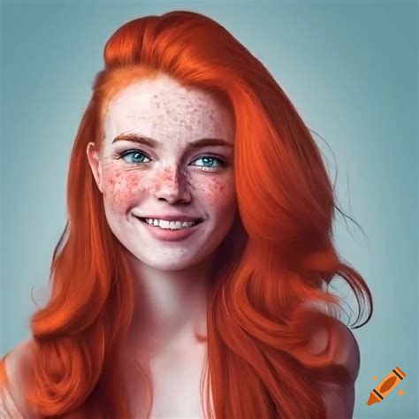 Portrait Of A Smiling Redhead Woman With Freckles On Craiyon