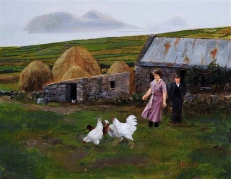 Martin Driscoll Ireland Oil Feeding The Chickens Irish Painters